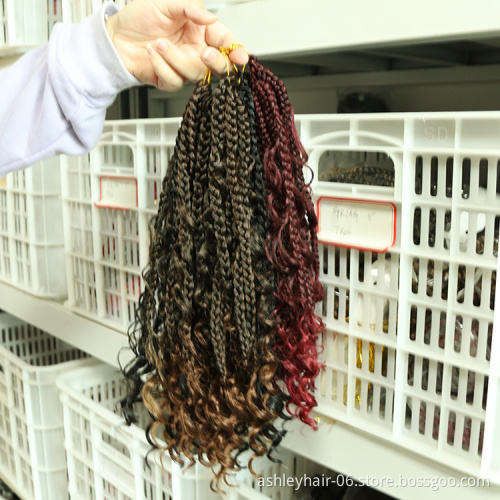 Wholesale 14 inches boho box braid bohemian box crochet hair messy boho goddess faux river braid